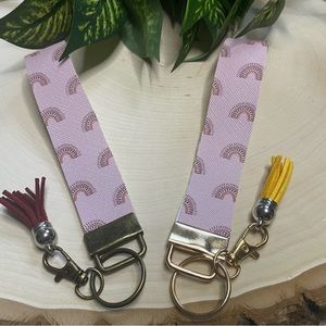 Boho Rainbow Pink Faux Leather Keychain (price is for 1)